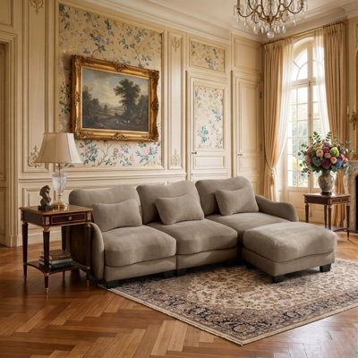 Modern Modular L-Shaped Sectional with Movable Ottoman and Ergonomic Waist Pillows