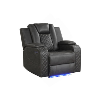 Benz LED & Power Recliner Chair Made With Faux Leather In Gray