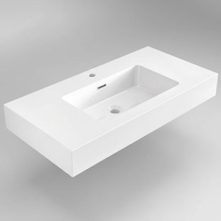 36 Inch Bathroom Sink, Solid Surface Vanity Sink with Quartz Sand, Single Hole Faucet, 36"x19" Modern Rectangular Bath Sink for Vanity Top