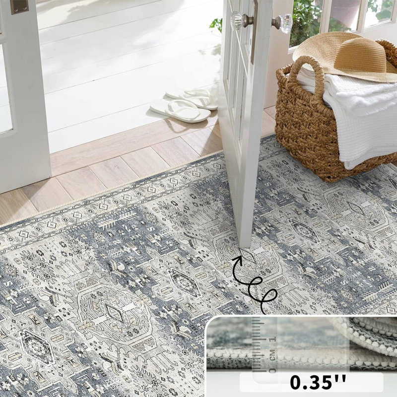 Rus for Hallways Soft Kitchen Rug Non Slip Rug with Rubber Backing for Bathroom Washable Non Shedding Farmhouse Rug (Grey)