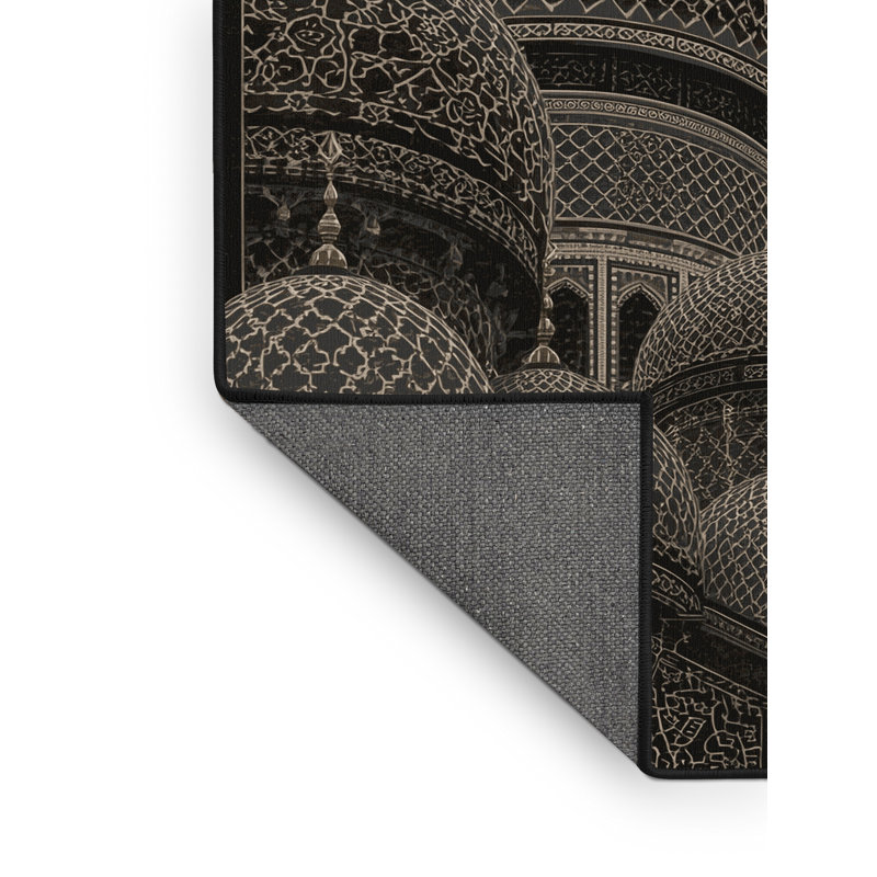 Tapis marocain moelleux moelleux et ornemental glamour noir - reliure noire, 6 X 9