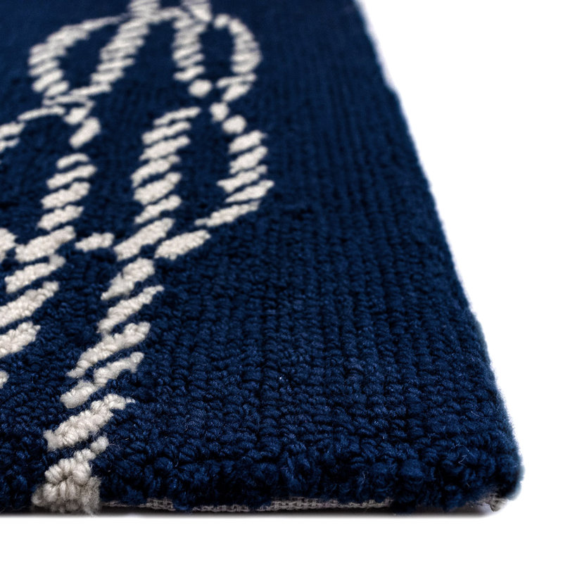 Tapis touffeté à la main en polyester bleu marine / ivoire, Rectangle 5 pi x 7 pi 6 po