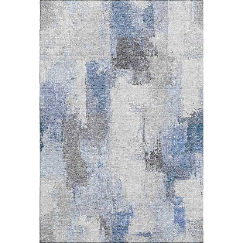 Tapis abstrait lavable à la machine Premium Premium Pinkston, Rectangle 9 pi x 12 pi