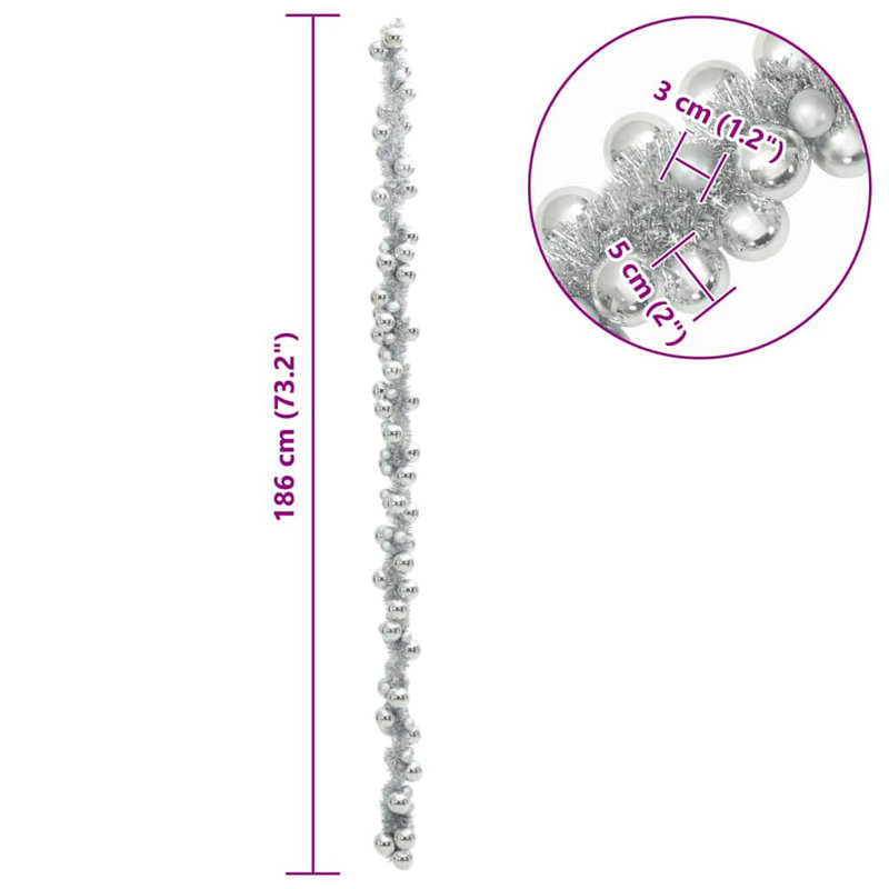 vidaXL Christmas Ball Garland 186 cm Polystyrene, Silver