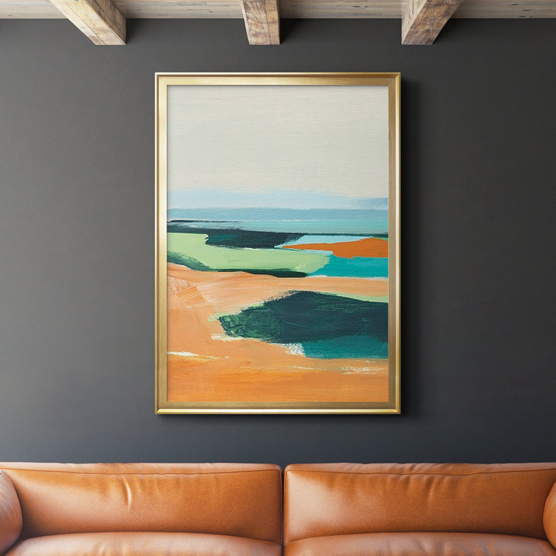 «Aqua and Orange II», reproduction encadrée de qualité supérieure - prête à être accrochée, H 36,5 po x l 26,5 po x P 1 po