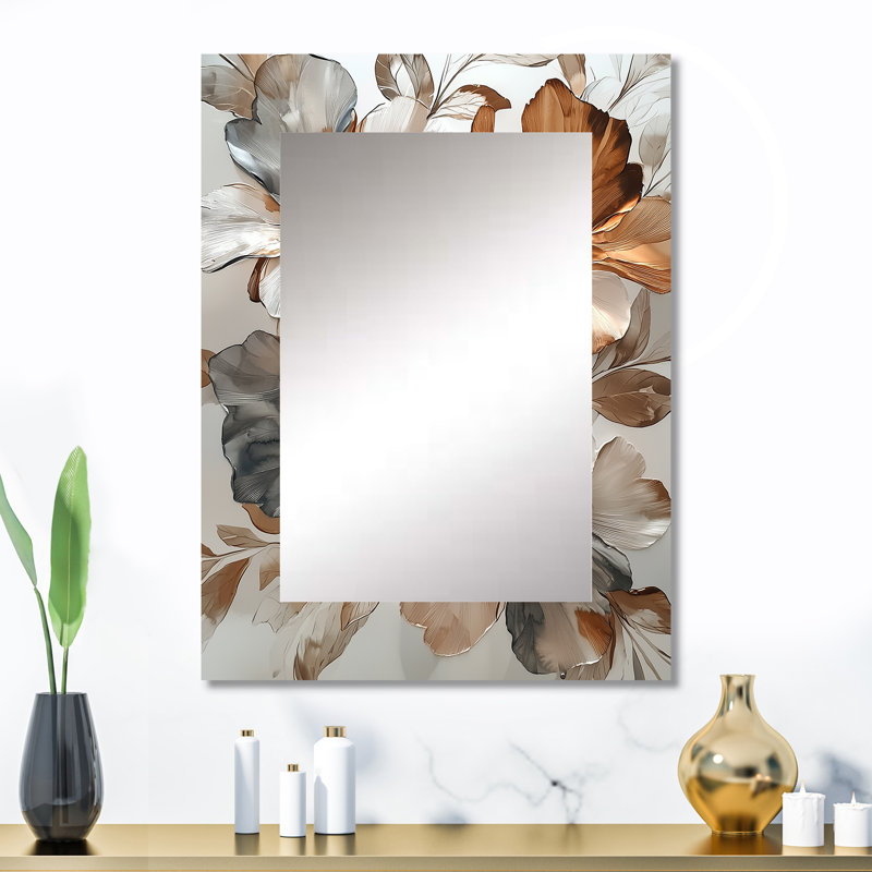 Cuivre métallique et chrome abstrait fleurs II - fleurs miroir, miroir mural doré unique, art imprimé en métal, 32 po x 24 po