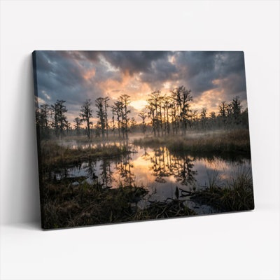 «Gallery Wrap», art mural sur toile pour le salon, la chambre à coucher, le bureau ou le vestibule - décoration murale décorative avec marais coucher de soleil