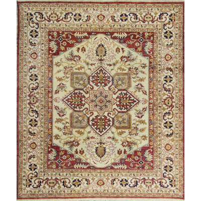 Tapis rouge et ivoire noué à la main de haute qualité