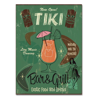 «Tiki Bar & Grill B», affiche vintage sur toile tendue