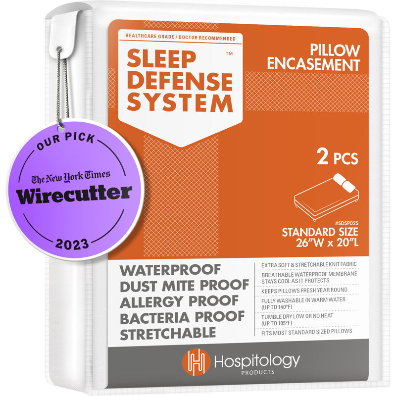 The Original Sleep Defense System Zippered Waterproof Dust Mite Proof Hypoallergenic Pillow Encasement, Standard