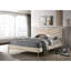 Lit double Mid-Century moderne beige avec tête de lit et pieds dorés rembourrés-667791073