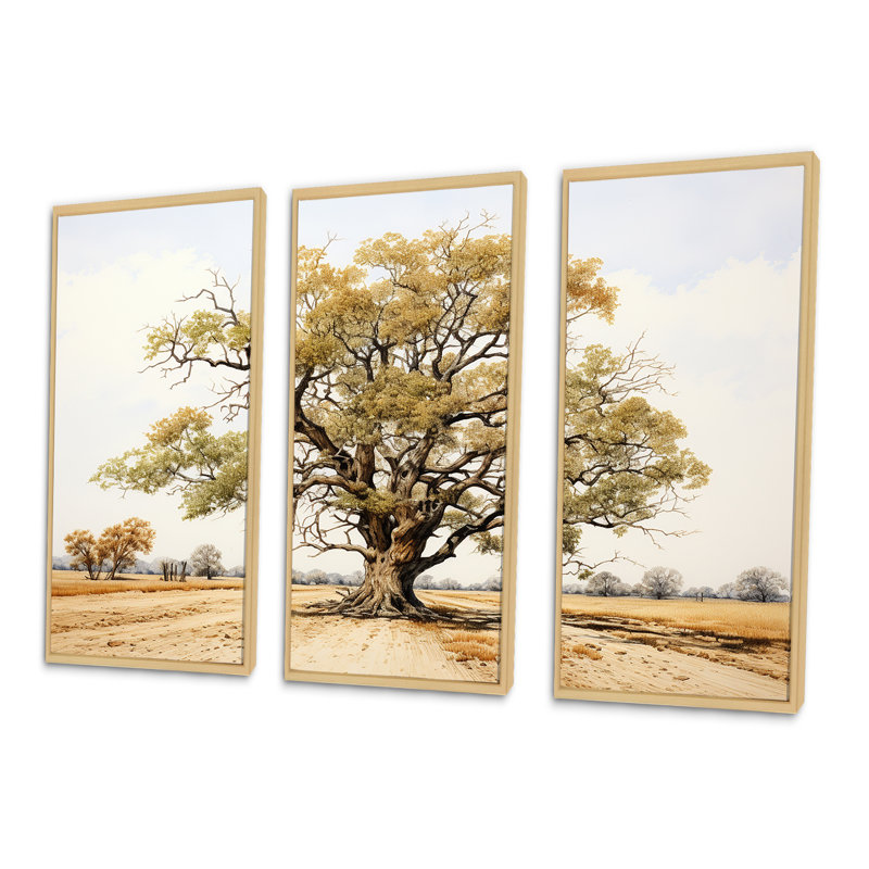 Ensemble de salon Tree Oaks Simplicity I - Tree Oak Wall Art, Cadre naturel flottant, H 32 po x l 48 po x P 1 po