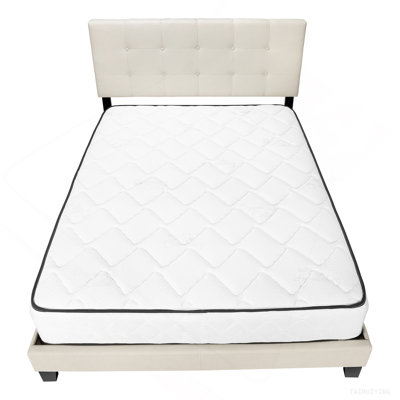 Bed, Queen Size, Bedroom, Upholstered, Beige Linen Look, Black Wood Legs, Transitional