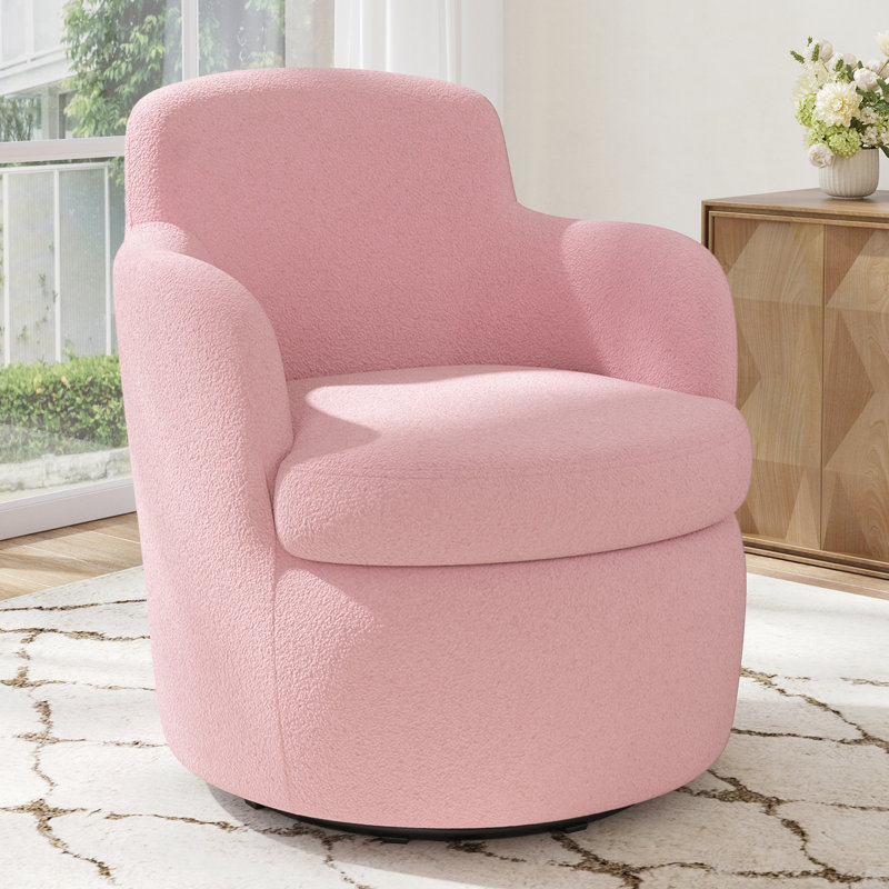 Fauteuil pivotant moderne à 360° en forme de tonneau, fauteuil d'appoint bouclé pour petits espaces, Rose