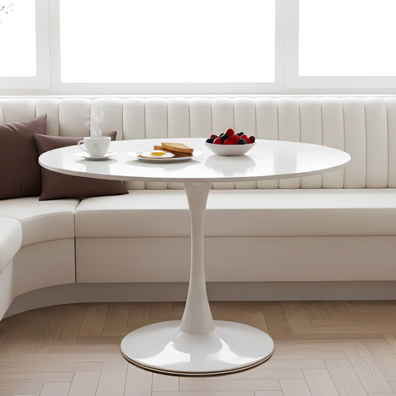 Table de salle à manger ronde, H 28,8 po x L 42 po x l 42 po, Chêne, Blanc