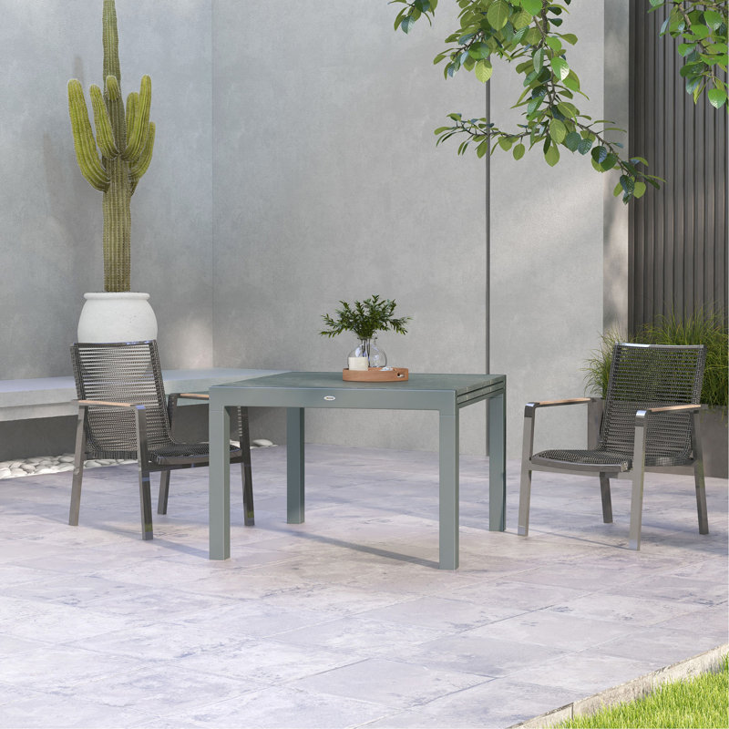 Table de salle à manger extensible pour l'extérieur, table de patio à cadre en aluminium de 41 po et 83 po avec plateau en acier effet bois, table de patio extensible rectangulaire pour 6 à 8 personnes, gris foncé