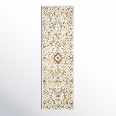 Tapis ivoire / doré / bleu en laine crocheté à la main Eitelfritz