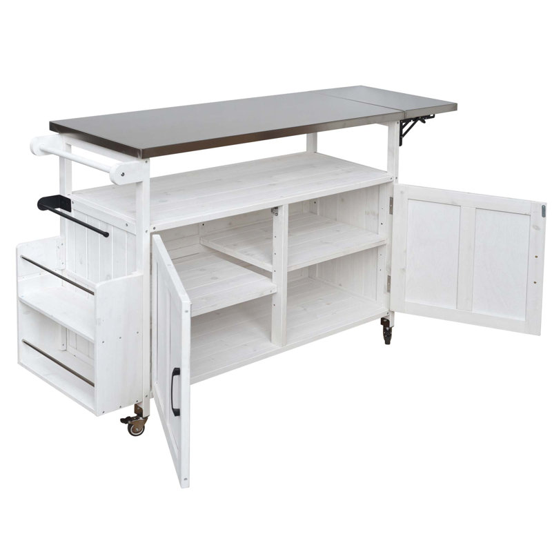 Foldable Outdoor Mobile Portable Kitchen Island Cart With Lockable Wheels, Storage Cabinet And Towel Rack For Versatile Cooking And Serving