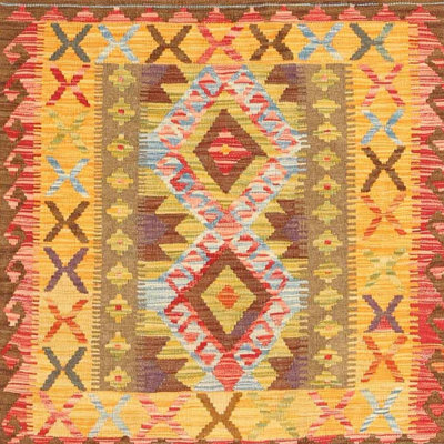 Tapis contemporain brun / jaune / rose