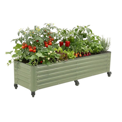 19" Tall 72" Long Metal Outdoor Elevated Planter with Wheels