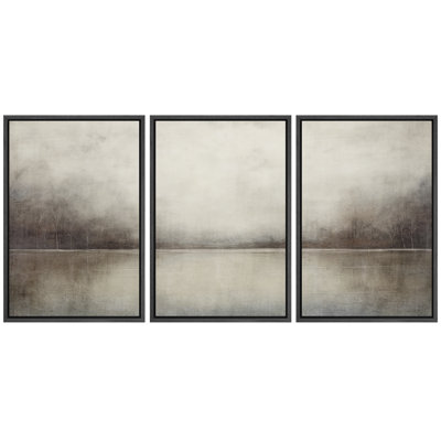 Minimal Landscape " Foggy Gray Lake Landscape Artwork, Living Room Pictures, Framed Canvas Giclee Print Wall Art " Graphic Art Print