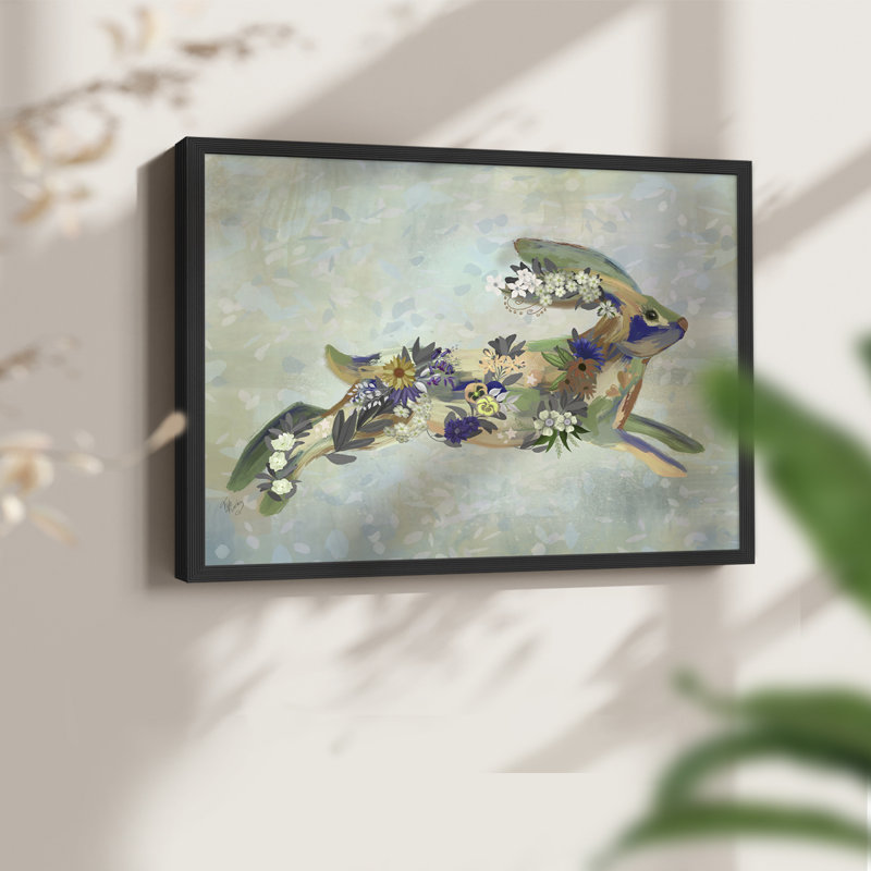 Fantastic Florals Hare, Courir - Reproduction encadrée - Restickable, H 11 po x l 14 po, Noir, noir, noir, noir