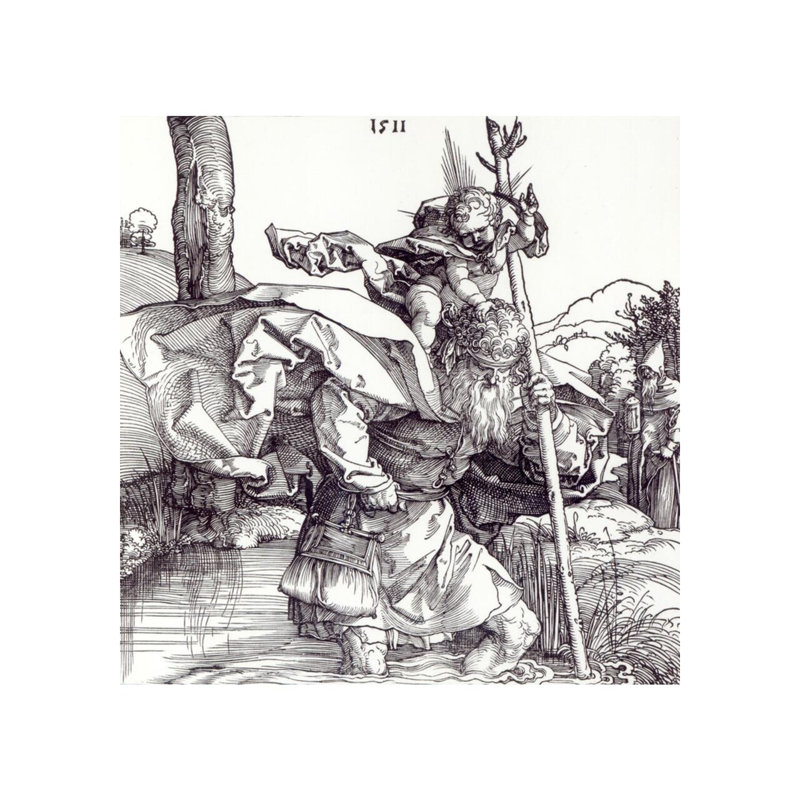 Saint-Christ portant l'enfant Jésus par Albrecht Dürer - Impression giclée, H 20 po x l 16 po