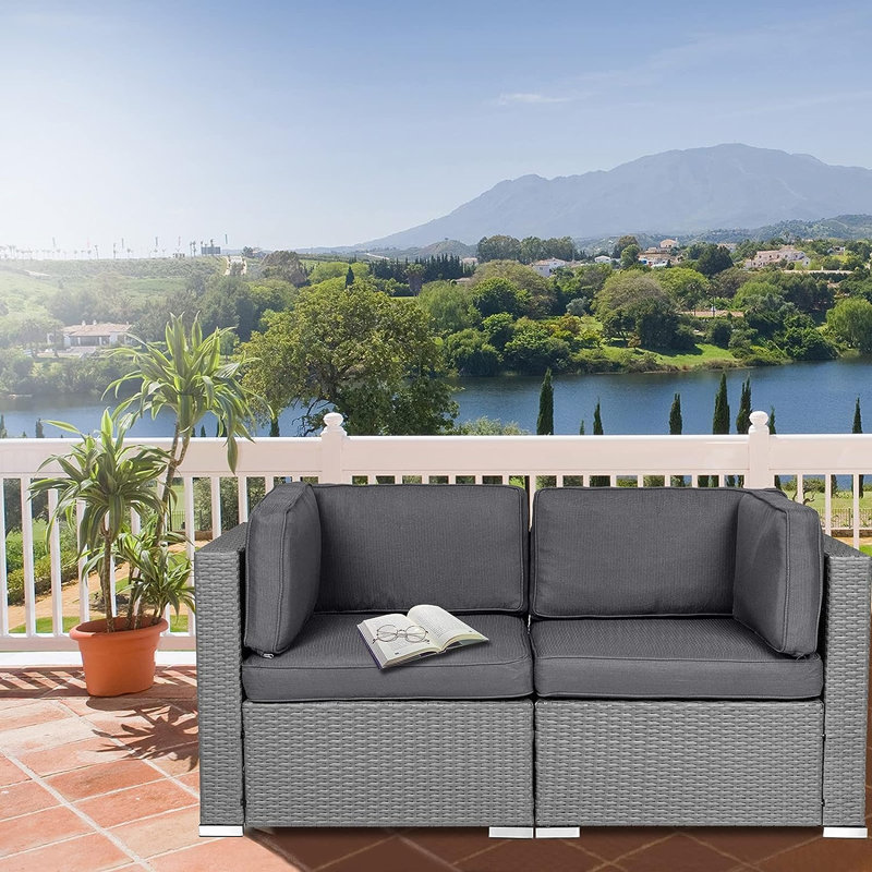 Rister 59'' Wide Wicker with Cushions, Gray
