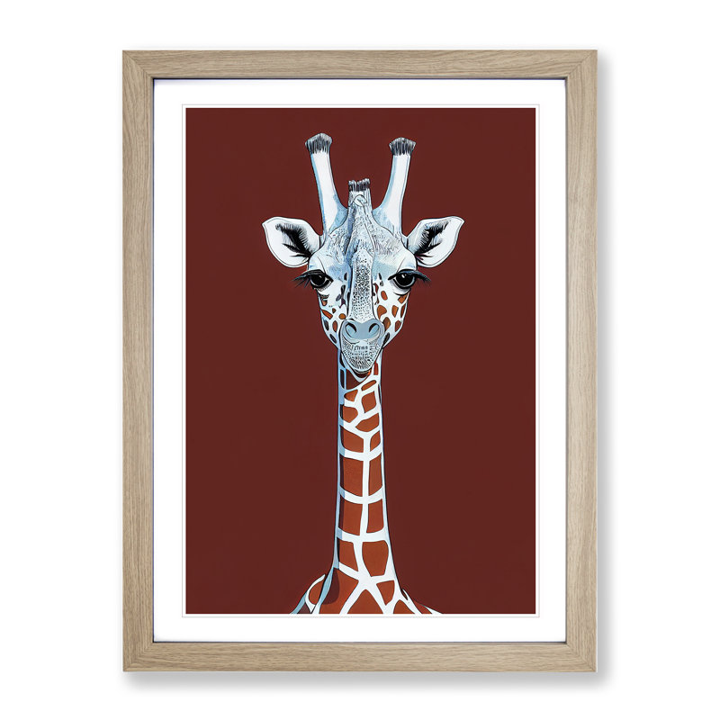 Unique Giraffe - Single Picture Frame Print, 46cm H x 34cm W x 2cm D, Oak Framed