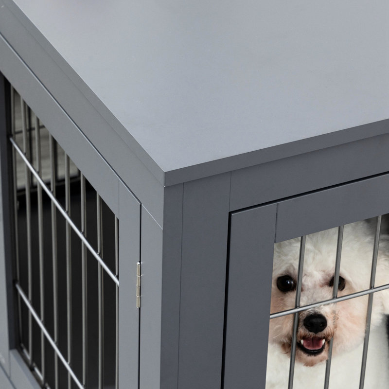 Chenil pour chien gris, cage intérieure pour animal de compagnie avec portes doubles, meubles pour petits et moyens chiens, table d'appoint en fil de fer moyenne et bout