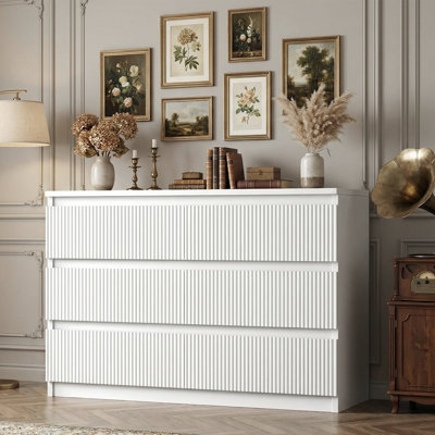 6-Drawer Dresser with Fluted Texture, Modern White Chest of Drawers with Anti-Tipping Design for Bedroom
