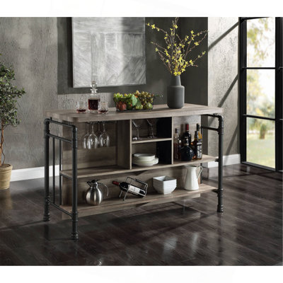 Table de hauteur comptoir en chêne antique et gris sablé