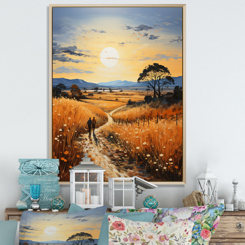 «Vangogh Harvest Time In The Wheat Fields III», encadré sur toile par Vincent Van Gogh, peinture, Cadre naturel flottant