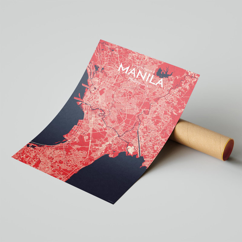 Manille, carte de la ville, impression, H 17 po x l 11 po, Rouge / Bleu marine