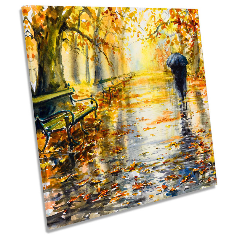 Z1042 Umbrella Park Trees - Wrapped Canvas Painting, 91.4cm H x 91.4cm W x 4cm D