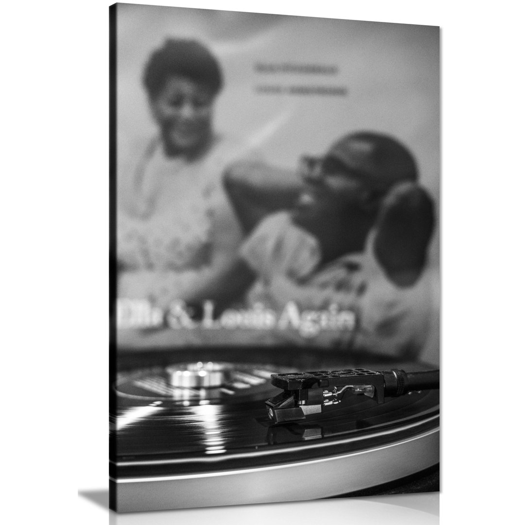 Panther Print Fine Art Prints Black & White Vintage Record Player & Music Album Artistic Framed Canvas Prints, Pictures For Home Walls, Bedroom, Livin