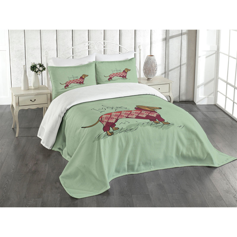 King Size Multicolor Dachshund Polyester Bedspread Set