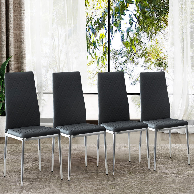 Bernovich PU Upholstered Metal Side Chair, Black