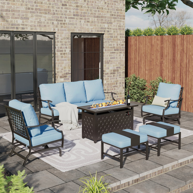 Asfand Patio Conversation Set, Blue, Yes