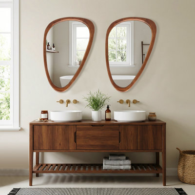 Asymmetrical Wood Framed Accent Wall Mirror