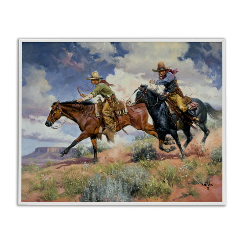 Trouble's A Comin 'Cowboys, estampe numérique, design par Jack Sorenson, 24" H x 30" W