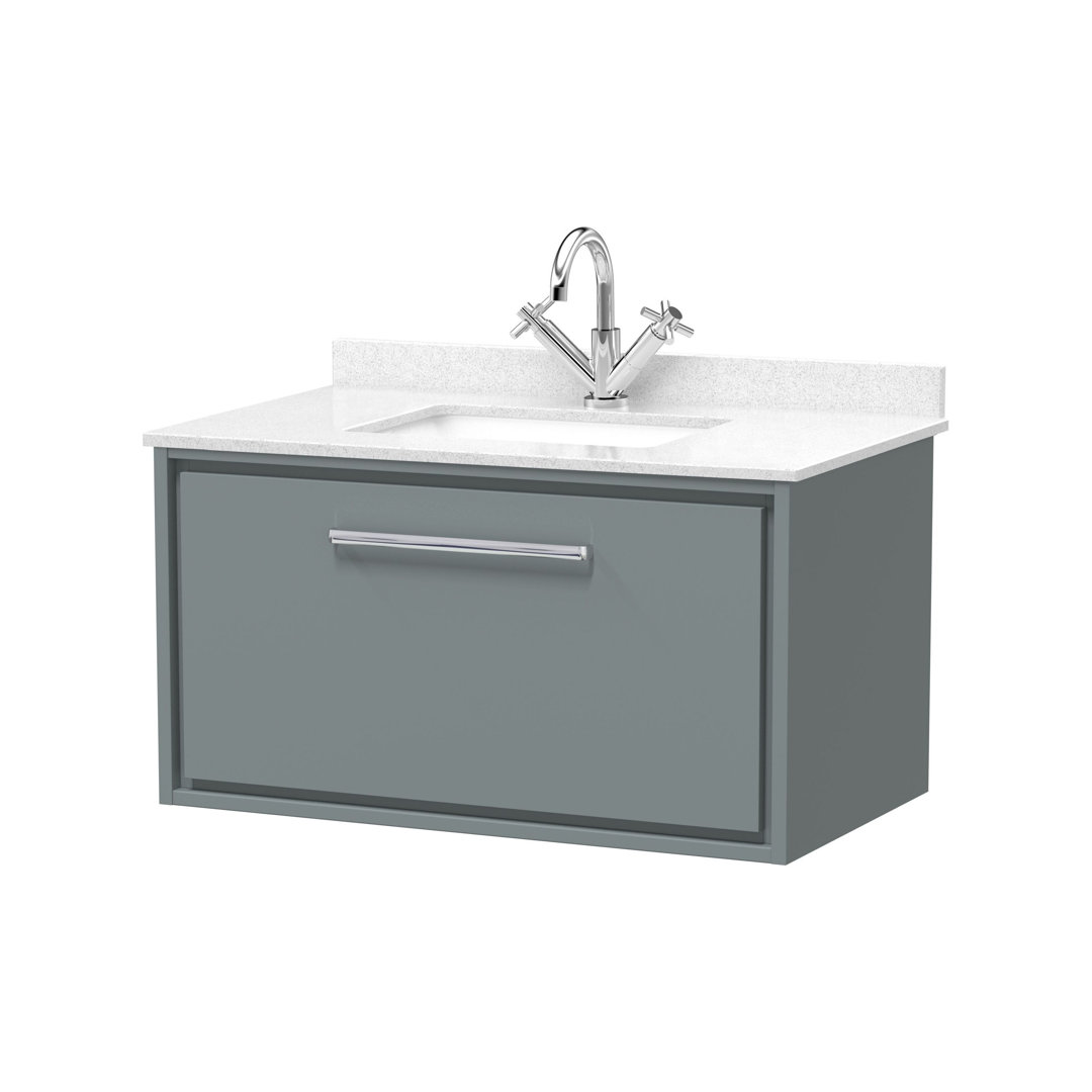 Hudson Reed Lille 800mm Pebble Grey 1 Drawer Wall Hung Vanity Unit With Square Basin With Marble Worktop