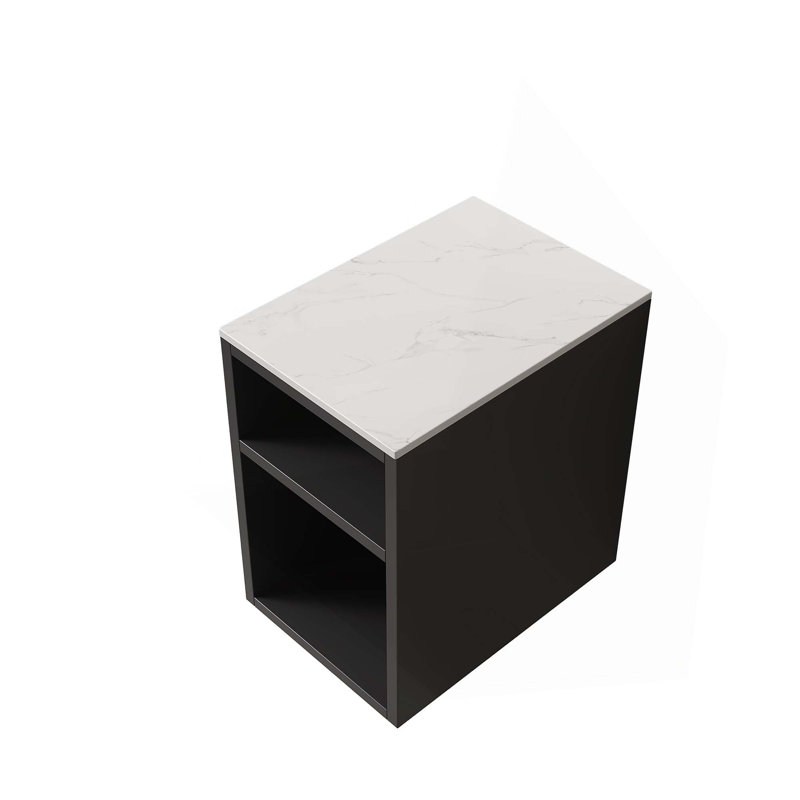 12-Inch Bathroom Wall Mounted Narrow Storage Cabinet With 2 Open Shelves And Carrara White Countertop
