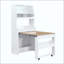  Buffet 2 en 1 avec table de salle à manger pliable extensible, buffet mobile avec armoire de rangement à porte coulissante en verre et crochets latéraux pour petit studio-2126899734