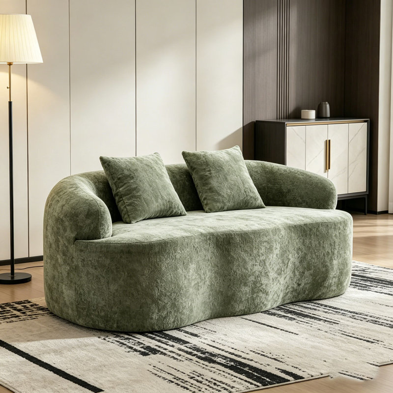 Canapé courbé avec accoudoirs arrondis, canapé avec 2 coussins de compression, Vert