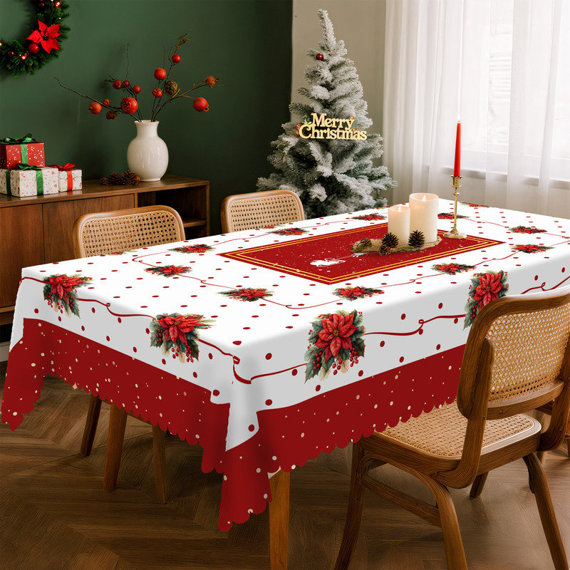 Christmas-themed Decorative Tablecloth with Christmas Tree Pattern Machine-washable Polyester Tablecloth, 70.8" L x 55.12" W