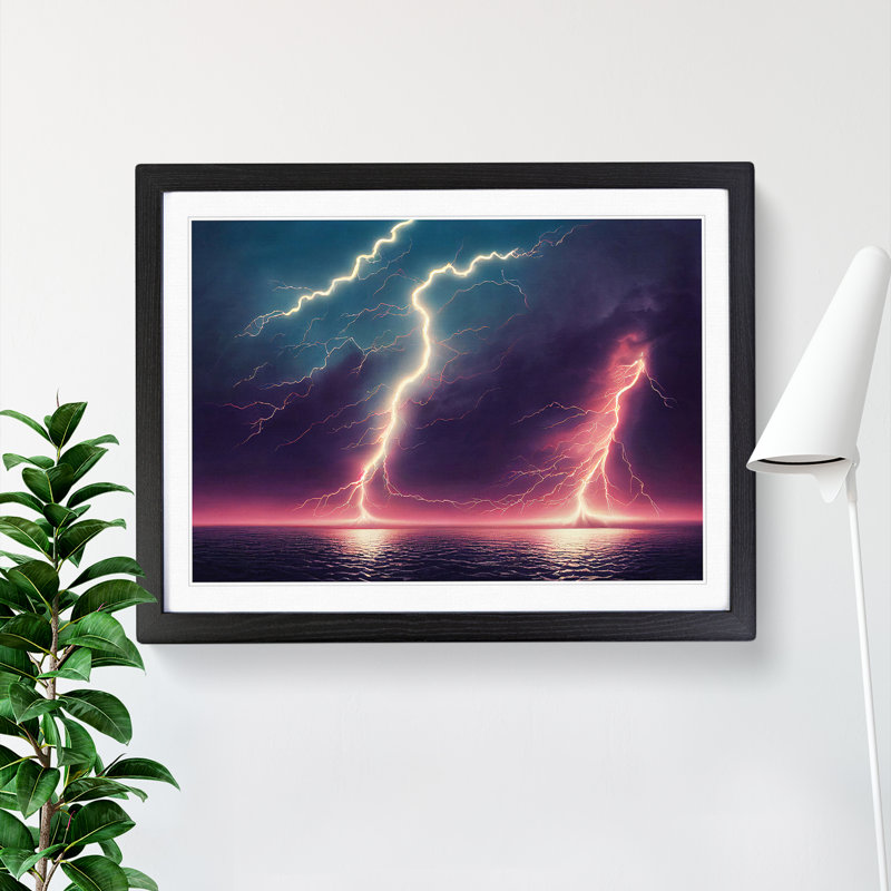Brilliant Lightning Storm - Single Picture Frame Print, 46cm H x 64cm W x 2cm D, Black Framed