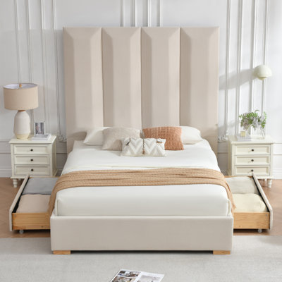 Juanetta 71.5" Tall Headboard Upholstered Platform Bed With 2 Wood Large Storage Drawers