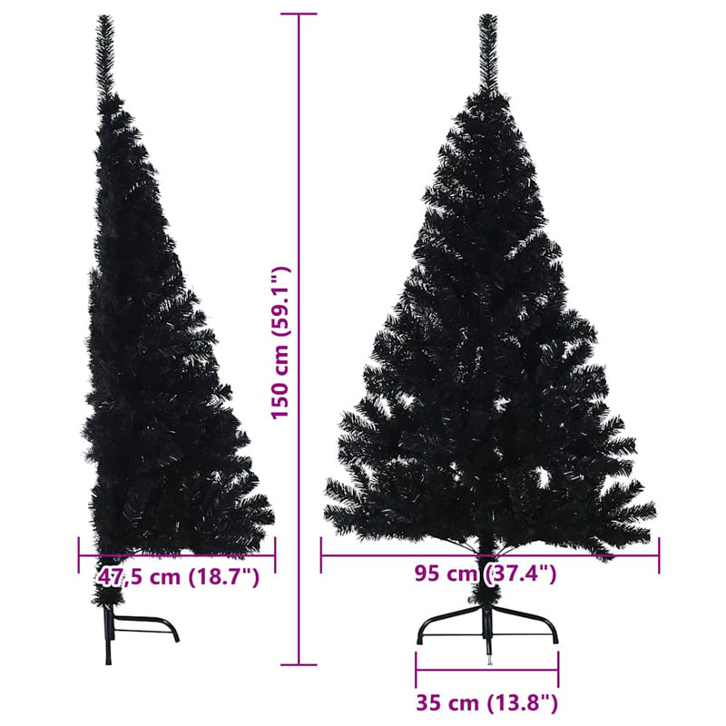 4.92' H Lighted Artificial Christmas Tree, Black, 150 cm, without Baubles