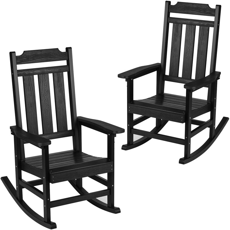 Porch Rocker HIPS Outdoor Rocking Chair High Back 2 pcs 400 lbs Weight